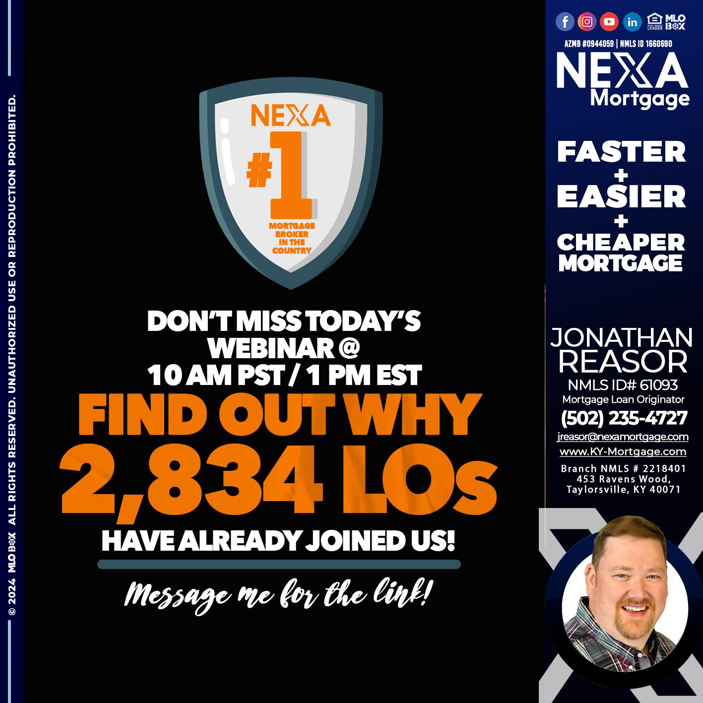 NEXA NO. 1 MORTGAGE BROKER - Jonathan Reasor -Mortgage Loan Originator