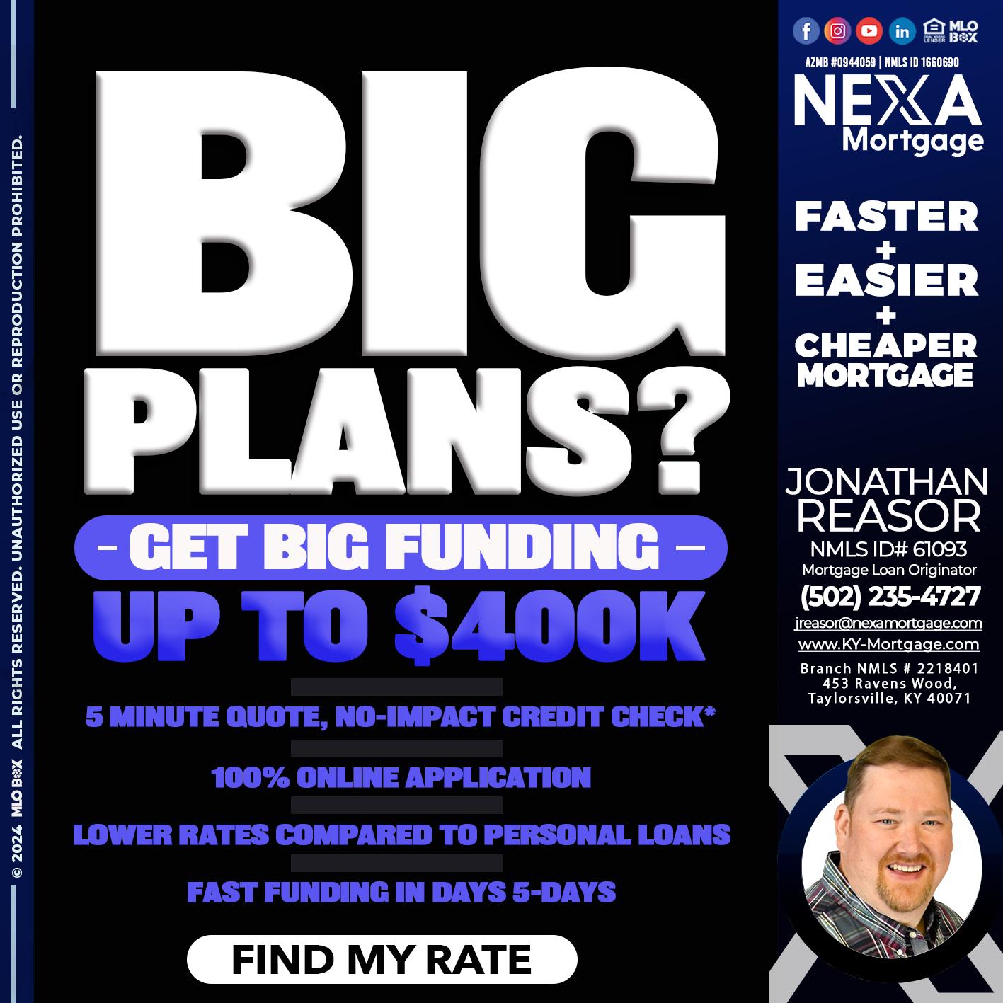 BIG PLANS - Jonathan Reasor -Mortgage Loan Originator